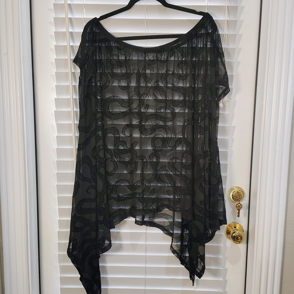 Whimsigoth Sheer Poncho Womens 3X Snake Serpent Witchy Gothic Asymmetrical Edgy